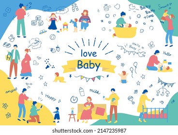 set illustration of family and baby icons