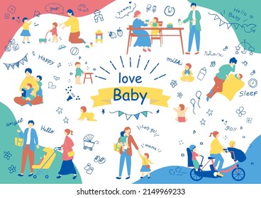 set illustration of family and baby icons