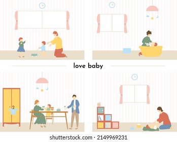 set illustration of family and baby parenting