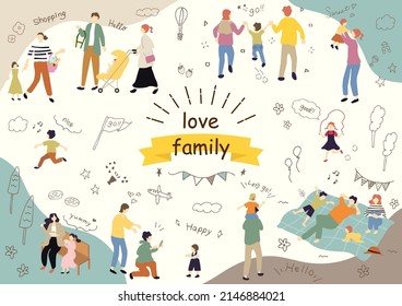 set illustration of family and people