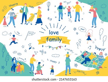 set illustration of family and people