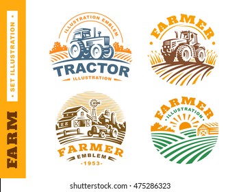 Set Illustration farm logo, emblems on white background