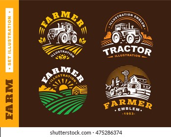 Set Illustration farm logo on dark background