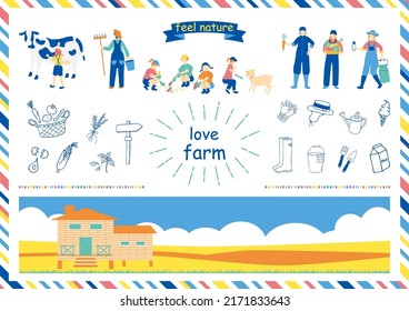 Set Illustration Of Farmers And People Enjoying Dairy Farming Experience