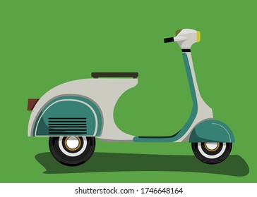 Set of illustration of flat bicycle and motorcycle. Flat vector illustration. Isolation against a green background