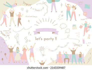 set illustration of flat style people enjoying party
