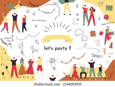 set illustration of flat style people enjoying party