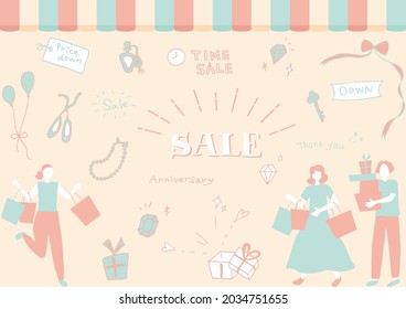 Set-Illustration von Shopping-Leuten und Verkaufssymbole