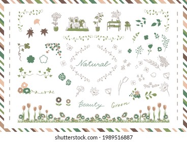 set illustration of flowers and leaves