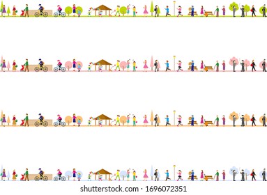 set illustration of four seasons park and life style people