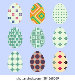 Set of Illustration of geometric Easter eggs on the beautiful background