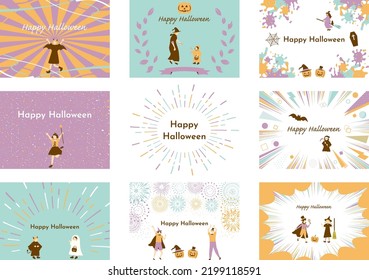 set illustration of geometric pattern and Halloween icons background