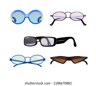 Set of illustration of glasses. flat design. Vector. As template for print, icon, label, element for logo of optics. Isolated