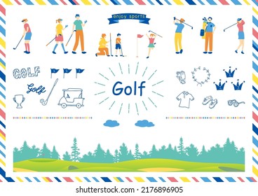 set illustration of golf icons and golfer