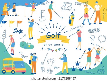 set illustration of golf icons and golfer