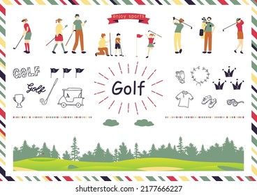 set illustration of golf icons and golfer