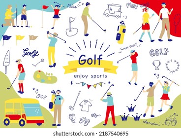 set illustration of golf icons and golfer