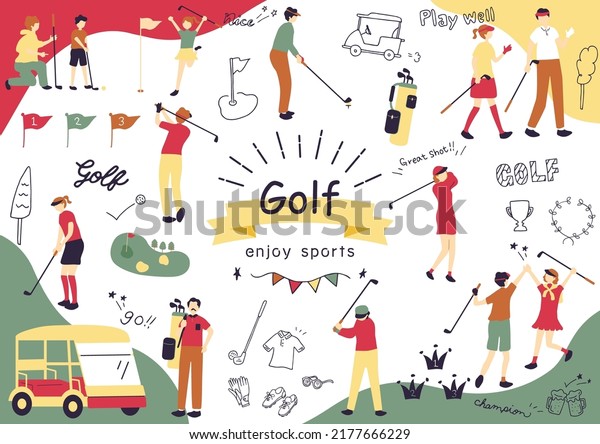 set illustration of\
golf icons and golfer