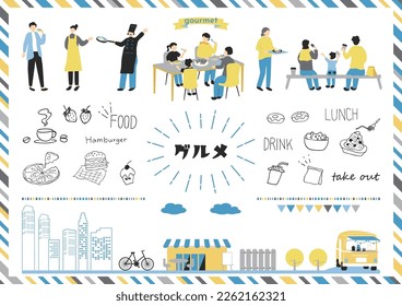 set illustration of gourmet icons
Japanese KATAKANA character "gourmet"