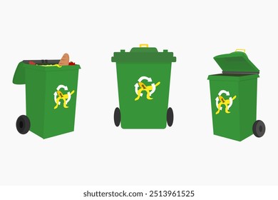 Set Illustration of Green Garbage Cans for Organic Trash Element