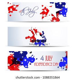 A set of illustration of grungy banner ,abstract American Flag for Independence Day with statue