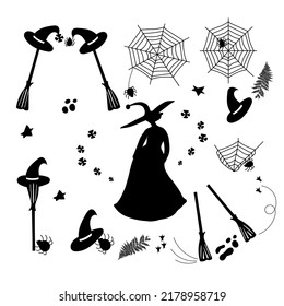 set illustration of halloween on a white background, doole style