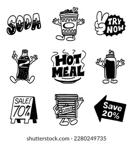 Set of illustration Hand drawing grocery icons, good for social media content, print base application and merchandise.