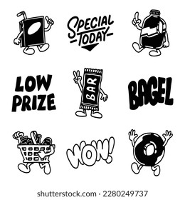 Set of illustration Hand drawing grocery icons, good for social media content, print base application and merchandise.
