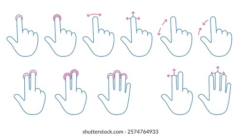 Set Illustration of Hand Gesture Icons for Touchscreen Interaction isolated 