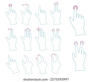 Set Illustration of Hand Gesture Icons for Touchscreen Interaction isolated 