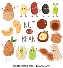 set illustration happy cute nut and bean 