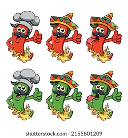 Set illustration of a hot Mexican Pepper 