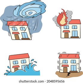 Set illustration of housing disaster damage