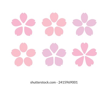 A set of illustration icons of 'cherry blossoms', a representative pink flower of spring.