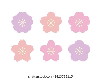 A set of illustration icons for the pink 'cherry blossoms', the representative flower of spring.