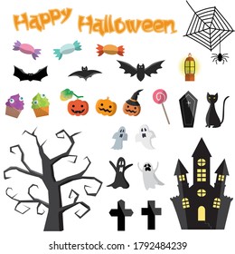 Set illustration of icons that summarize Halloween items.