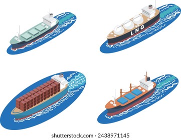 Conjunto de ilustración de buques de carga isométrica.