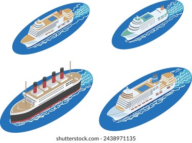 A set illustration of isometric passenger ships.