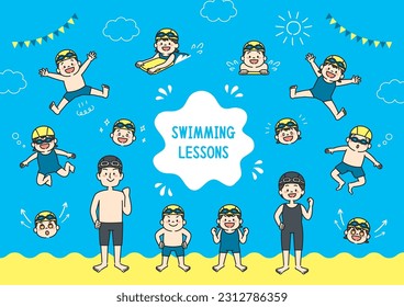 Set Illustration of Kids Swimming Lessons - Shutterstock ID 2312786359