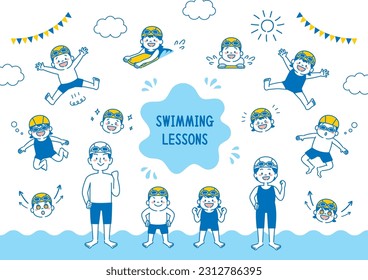 Set Illustration of Kids Swimming Lessons