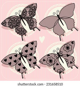 Set Illustration With Lacy Butterflies.