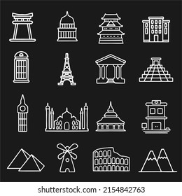 Set of illustration landmarks and monuments. Web icon, element, or web design