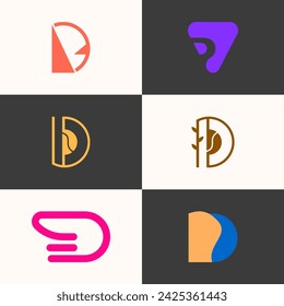 SET ILLUSTRATION LETTER D GEOMETRIC LOGO ICON FLAT COLOR TEMPLATE SIMPLE MINIMALIST ELEMENT DESIGN SIMPLE VECTOR GOOD FOR APPS, BRAND 