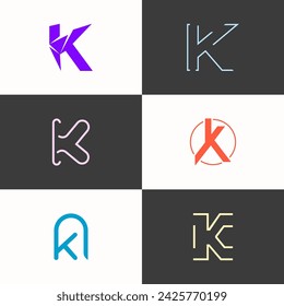 SET ILLUSTRATION BUCHSTABE K GEOMETRISCHES LOGO-SYMBOL FLACHE FARBSCHABLONE EINFACHE MINIMALISTISCHE ELEMENT-DESIGN EINFACHER VEKTOR GUT FÜR APPS, MARKE 