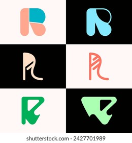 SET ILLUSTRATION LETTER R GEOMETRIC LOGO ICON FLAT COLOR TEMPLATE SIMPLE MINIMALIST ELEMENT DESIGN SIMPLE VECTOR GOOD FOR APPS, BRAND 
