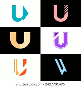 SET ILLUSTRATION LETTER U GEOMETRIC LOGO ICON FLAT COLOR TEMPLATE SIMPLE MINIMALIST ELEMENT DESIGN SIMPLE VECTOR GOOD FOR APPS, BRAND 