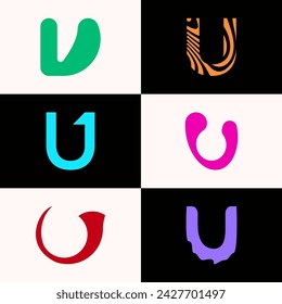 SET ILLUSTRATION LETTER U GEOMETRIC LOGO ICON FLAT COLOR TEMPLATE SIMPLE MINIMALIST ELEMENT DESIGN SIMPLE VECTOR GOOD FOR APPS, BRAND 