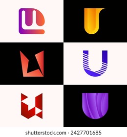 SET ILLUSTRATION LETTER U GEOMETRIC LOGO ICON GRADIENT COLOR TEMPLATE SIMPLE MINIMALIST ELEMENT DESIGN SIMPLE VECTOR GOOD FOR APPS, BRAND 