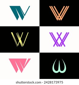 SET ILLUSTRATION LETTER W GEOMETRIC LOGO ICON FLAT COLOR TEMPLATE SIMPLE MINIMALIST ELEMENT DESIGN SIMPLE VECTOR GOOD FOR APPS, BRAND 