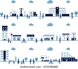 set illustration of lifestyle people and residential area city